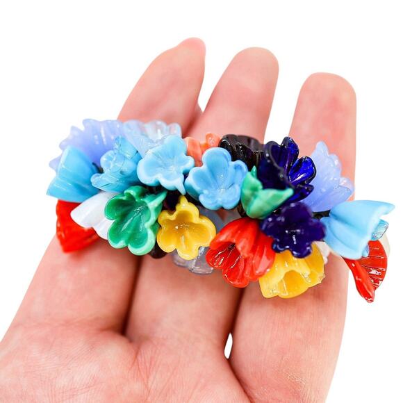 Vintage Rock Crystal & Glass Flower Cluster Necklace Czech Art Glass Beads 40s - Picture 4 of 5